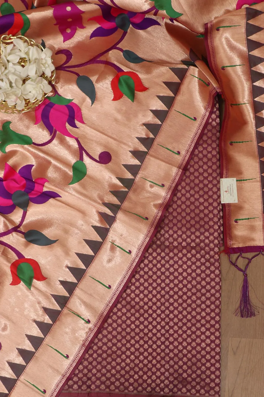Exquisite Purple Banarasi Silk With Purple Paithani Silk Peacock & Floral Design Dupatta