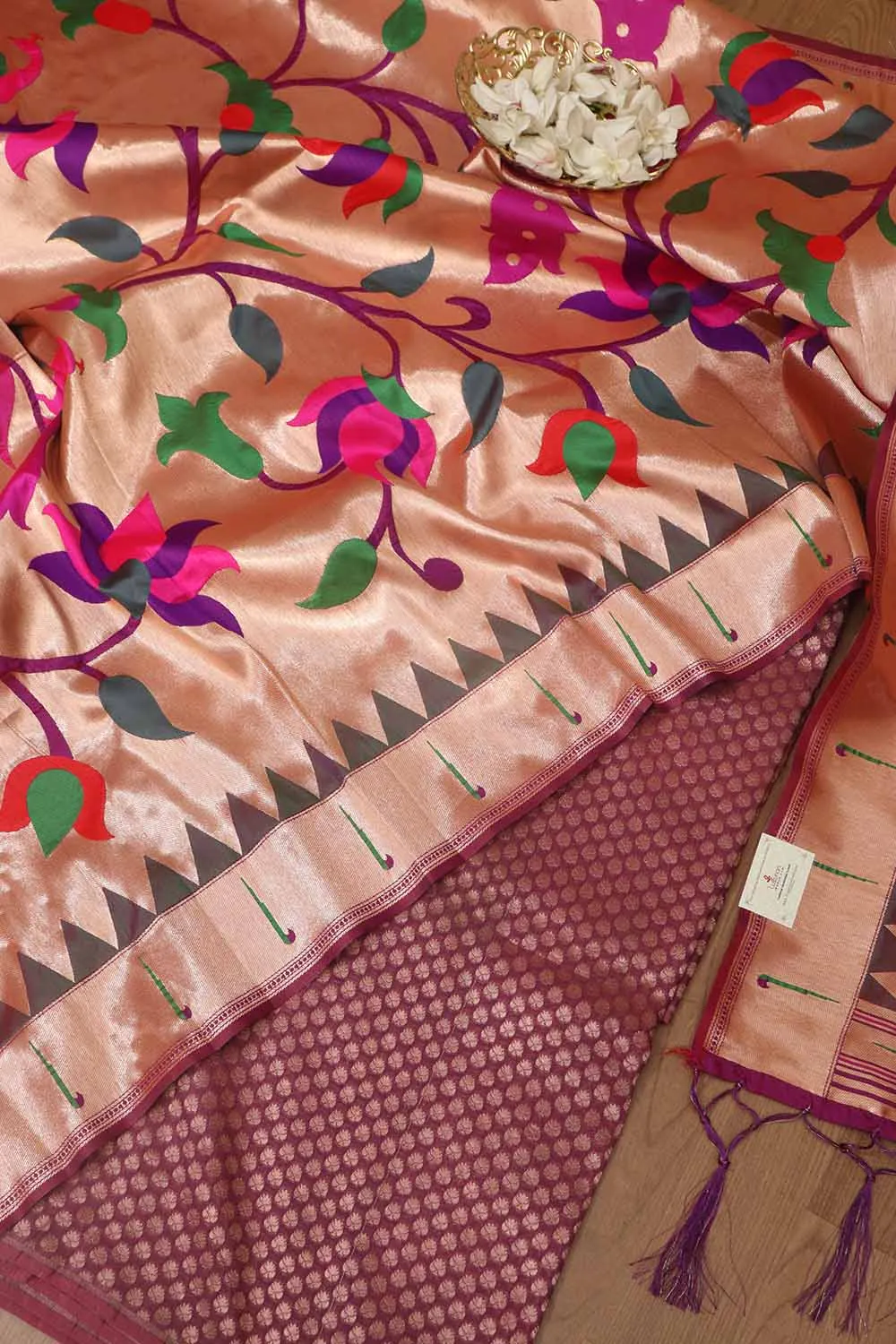 Exquisite Purple Banarasi Silk With Purple Paithani Silk Peacock & Floral Design Dupatta