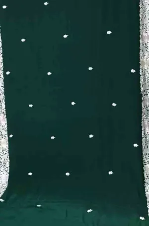 Green Hand Embroidered Parsi Gara Crepe Floral And Bird Design Saree