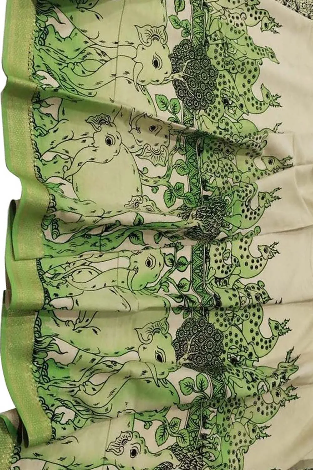 Hand Painted Mangalgiri Cotton Dupatta in Green & Pastel