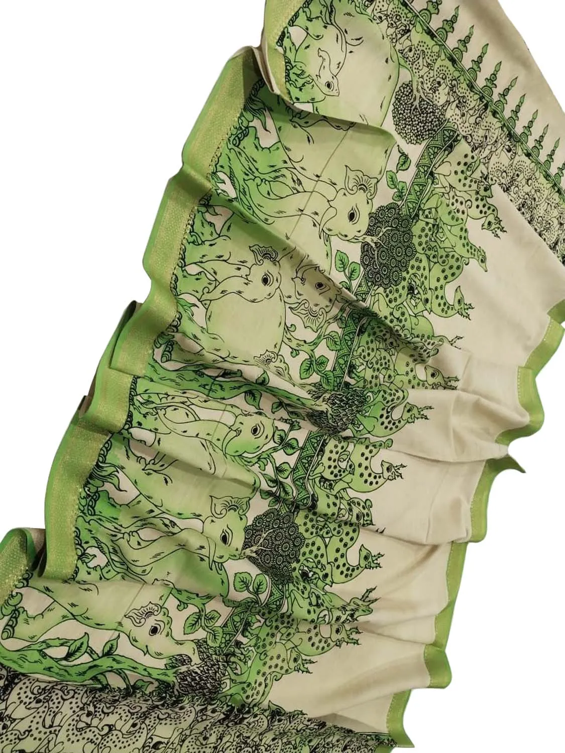 Hand Painted Mangalgiri Cotton Dupatta in Green & Pastel
