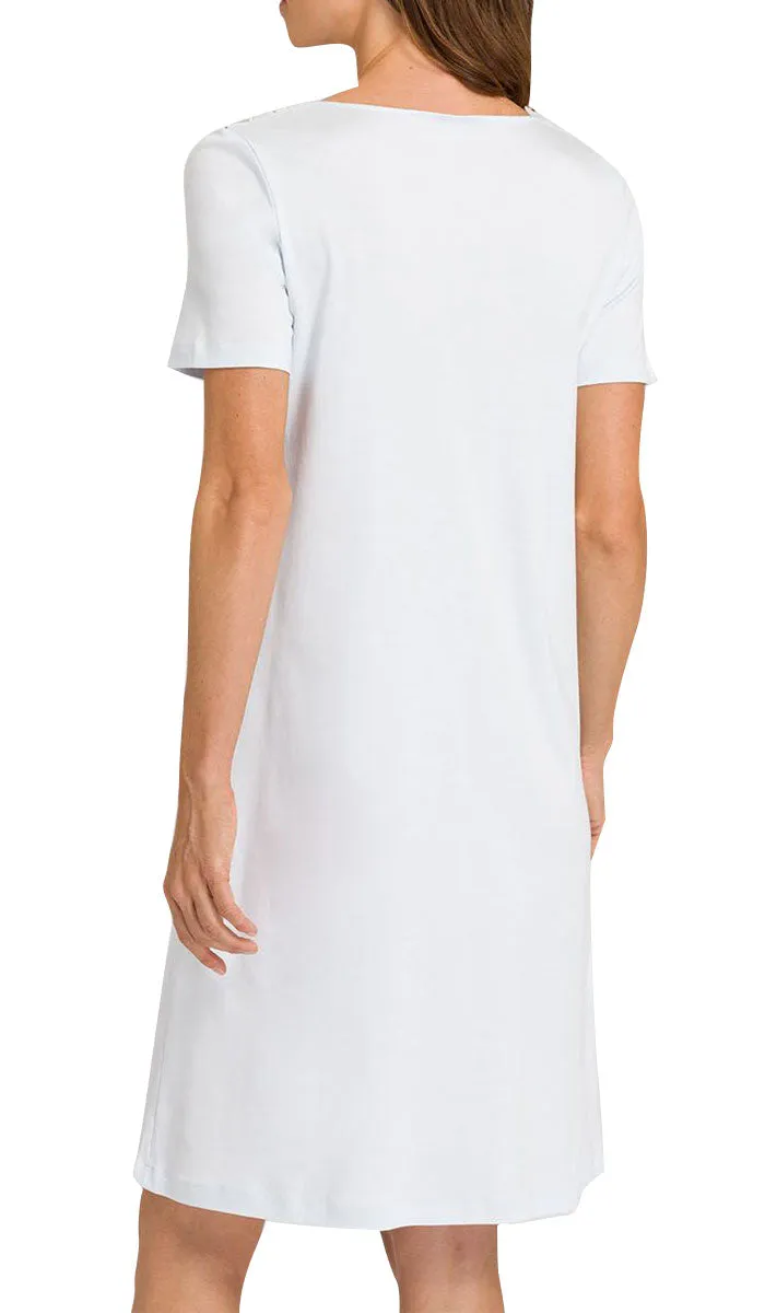 Hanro 100% Cotton Nightgown with Short Sleeve in Cool Blue Moments 7930