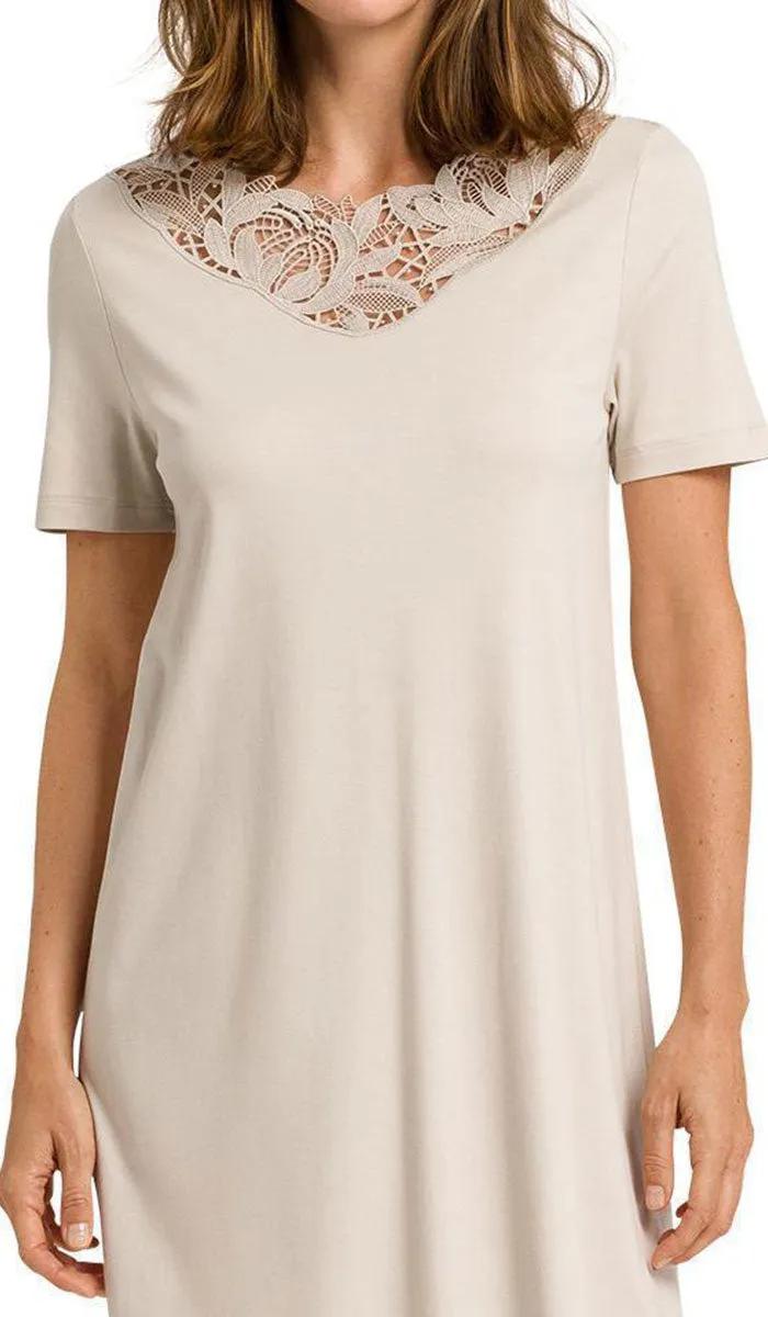 Hanro 100% Cotton Nightgown with Short Sleeve in Pumice Felice 7979 SALE