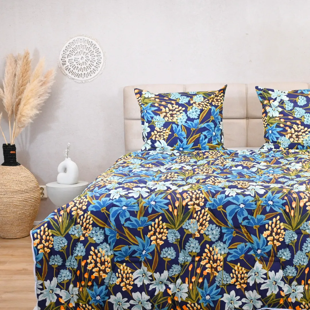 HappyDuvet Floral Green - 100% Cotton All season Coverless duvet