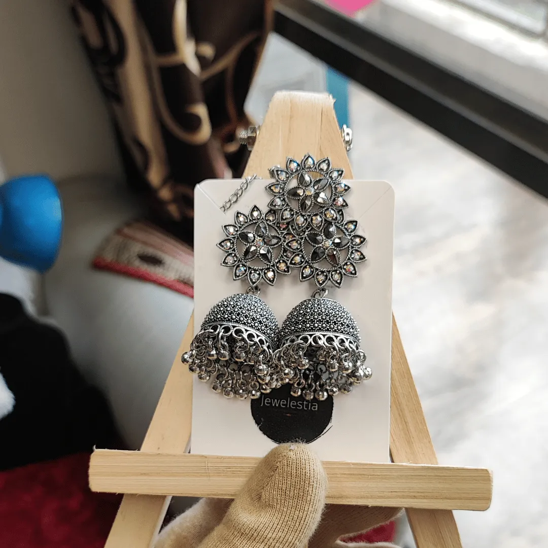 Jewelestia Antique Floral Earrings With Jhumka Set