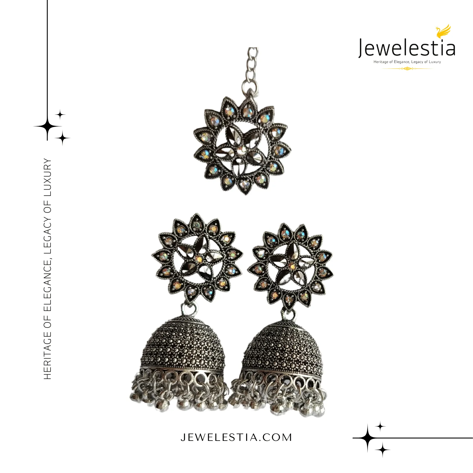 Jewelestia Antique Floral Earrings With Jhumka Set