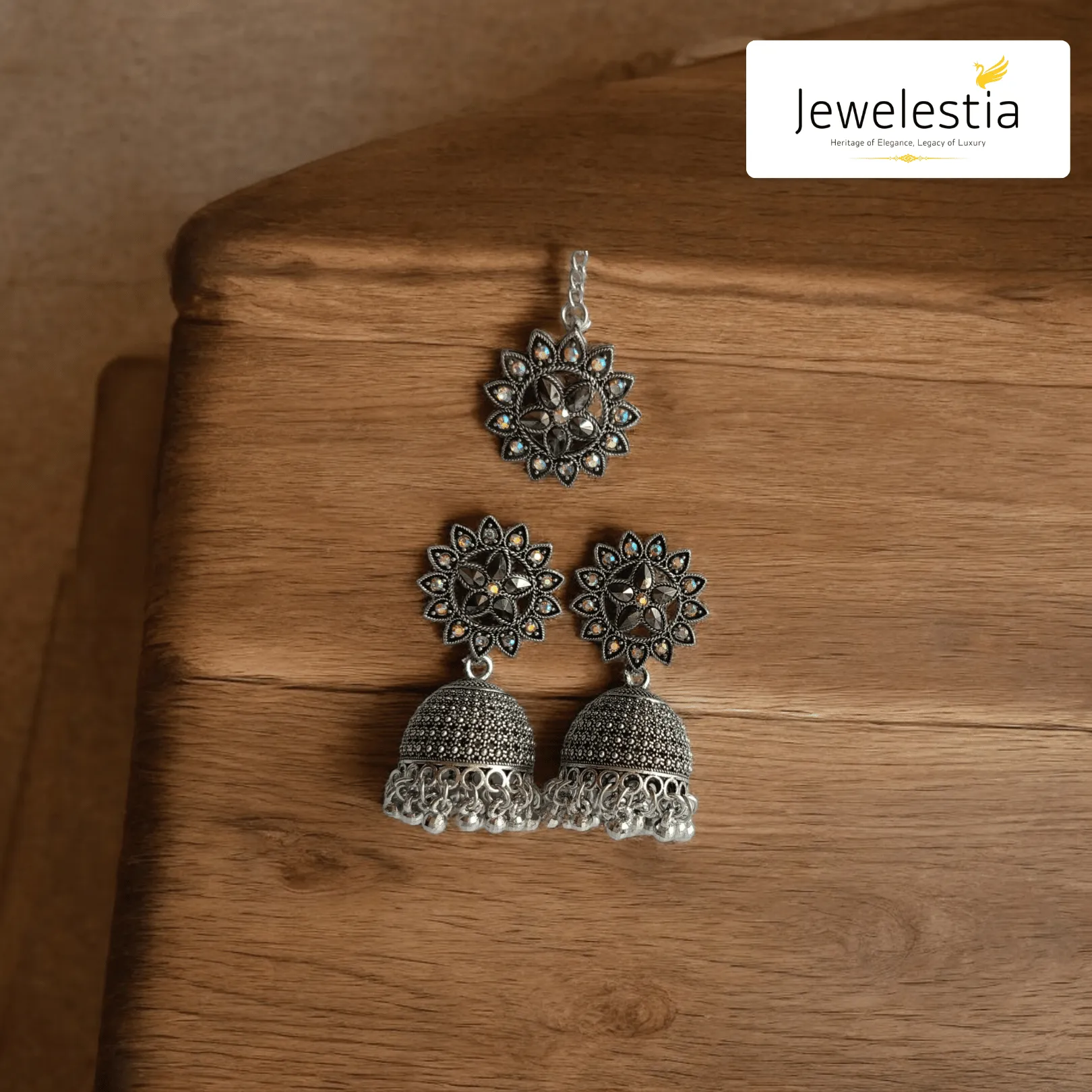 Jewelestia Antique Floral Earrings With Jhumka Set