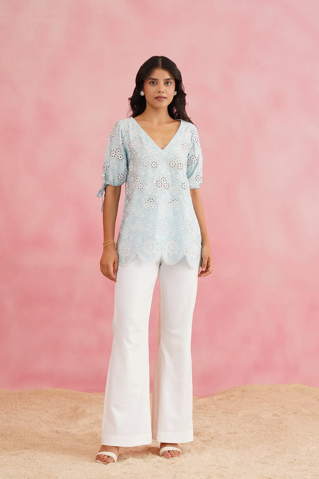 Light Blue Embroidered Top