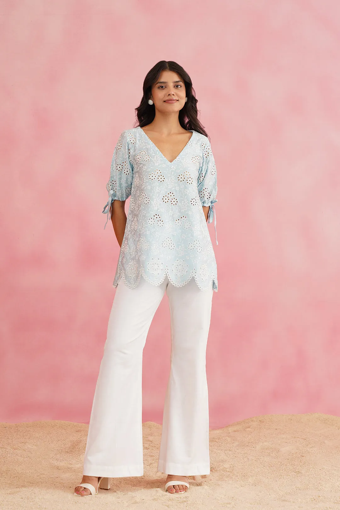 Light Blue Embroidered Top