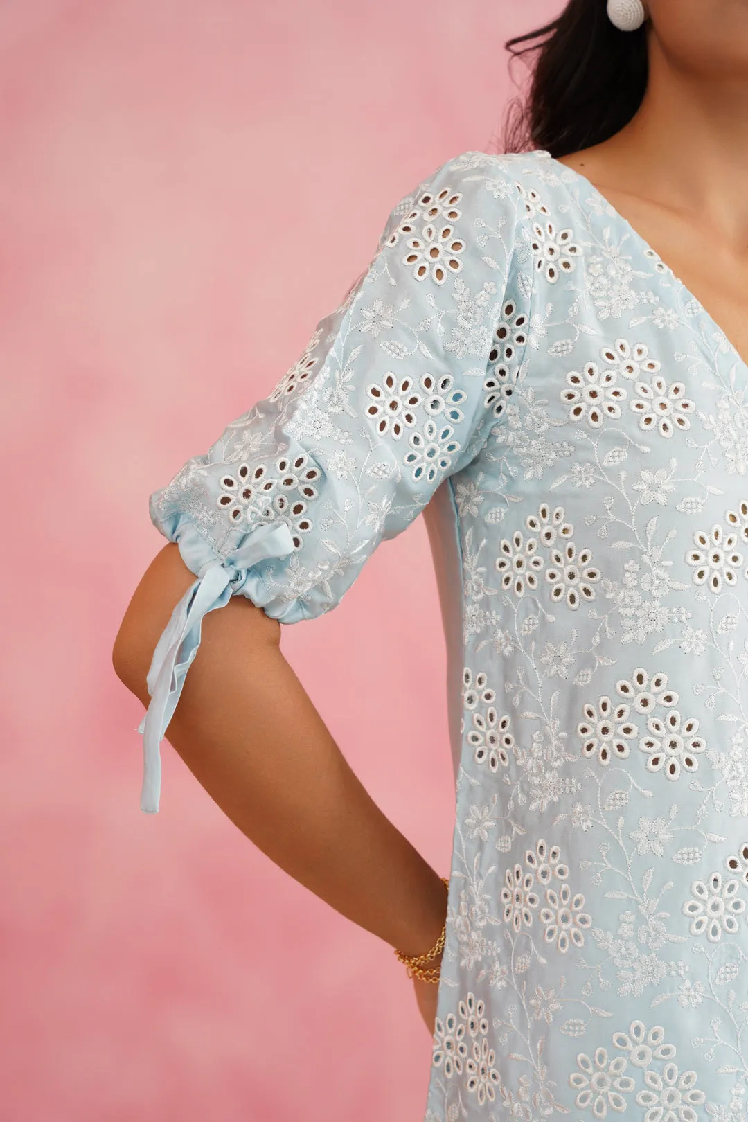 Light Blue Embroidered Top