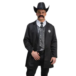 Mens Western Sheriff Black Jacket Waistcoat Wild West Fancy Dress