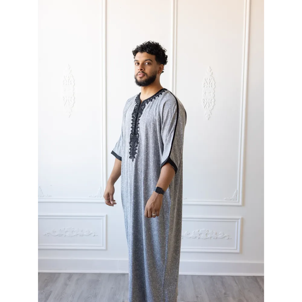 Moroccan 3/4 Sleeve Thobe (Geyser Grey & Black)