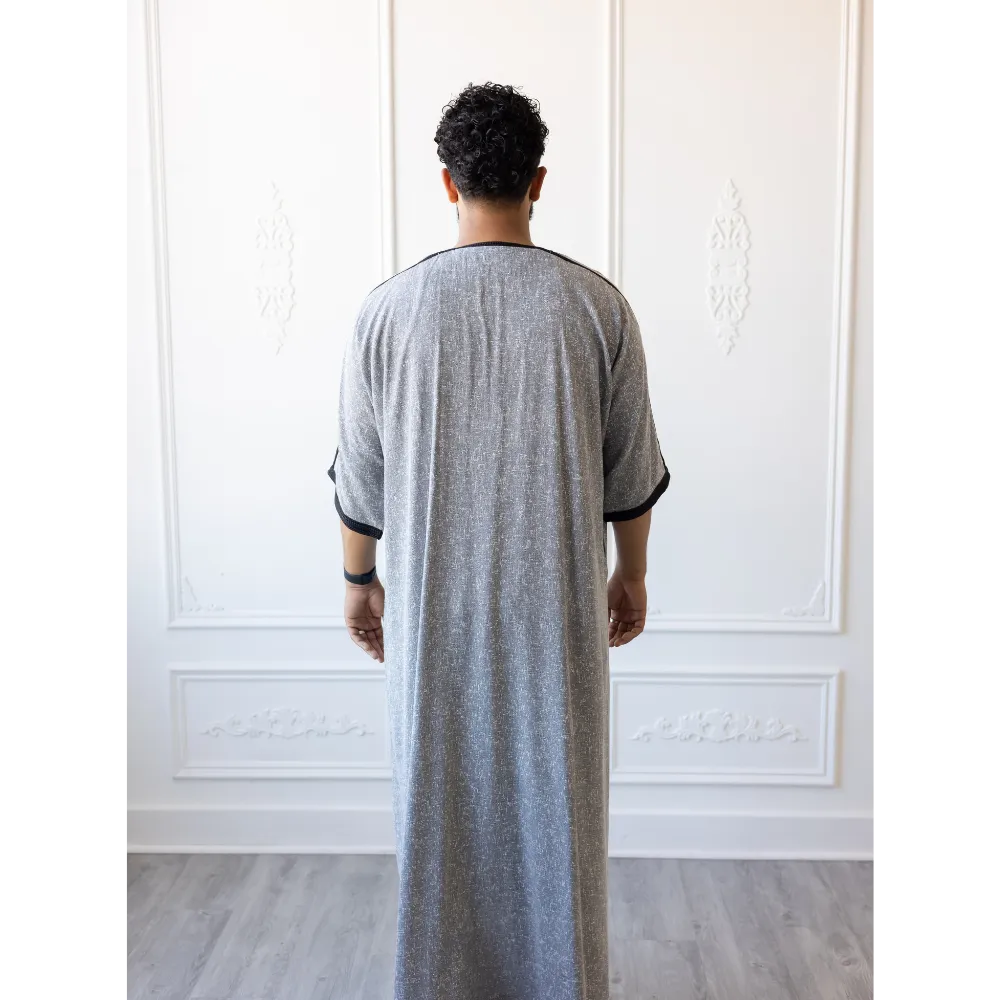 Moroccan 3/4 Sleeve Thobe (Geyser Grey & Black)