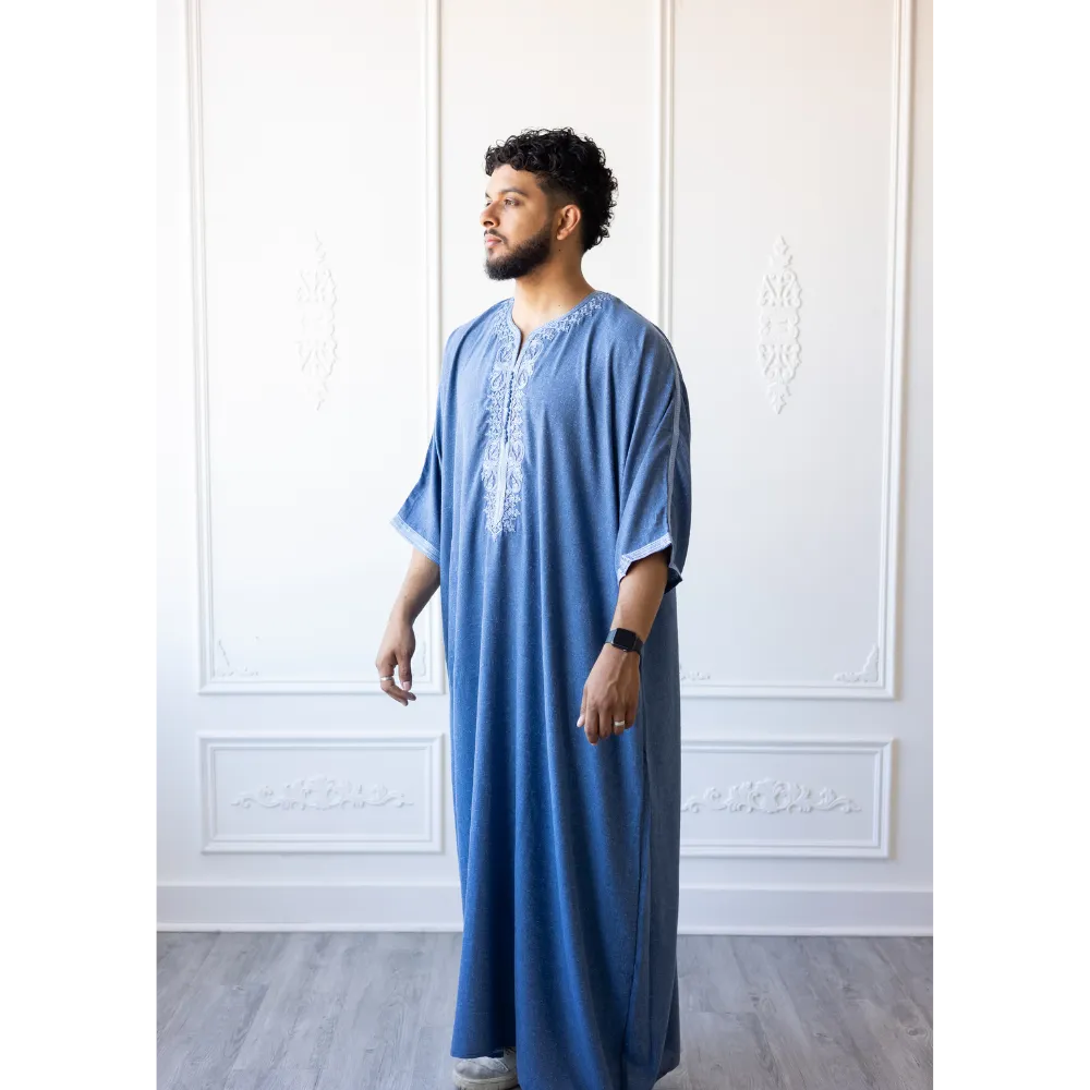 Moroccan 3/4 Sleeve Thobe (Maximum Blue)