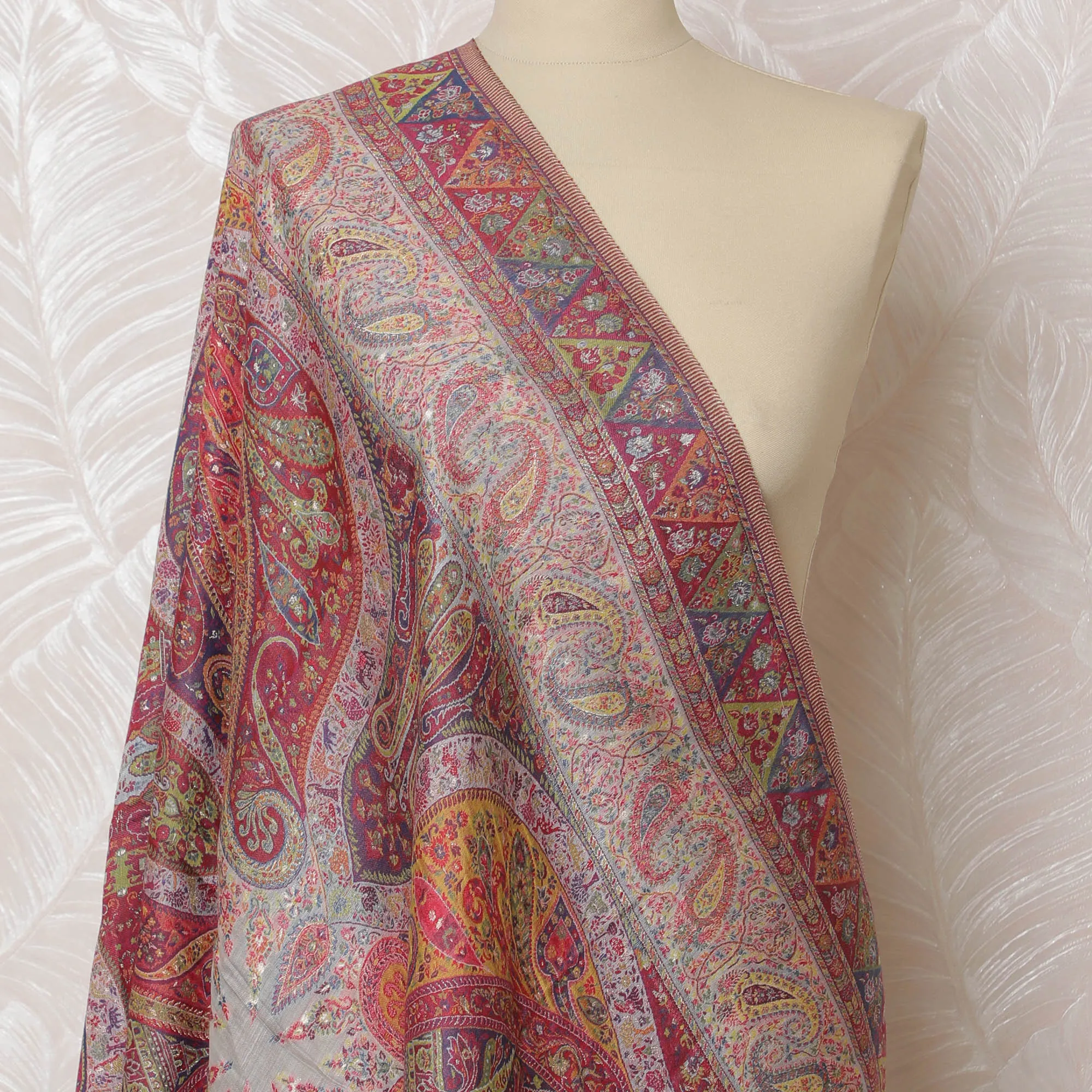 Multicolor Paisley Silk Jacquard Dupatta with Fringed Edges – 235 X 95 Cms, India-D20307