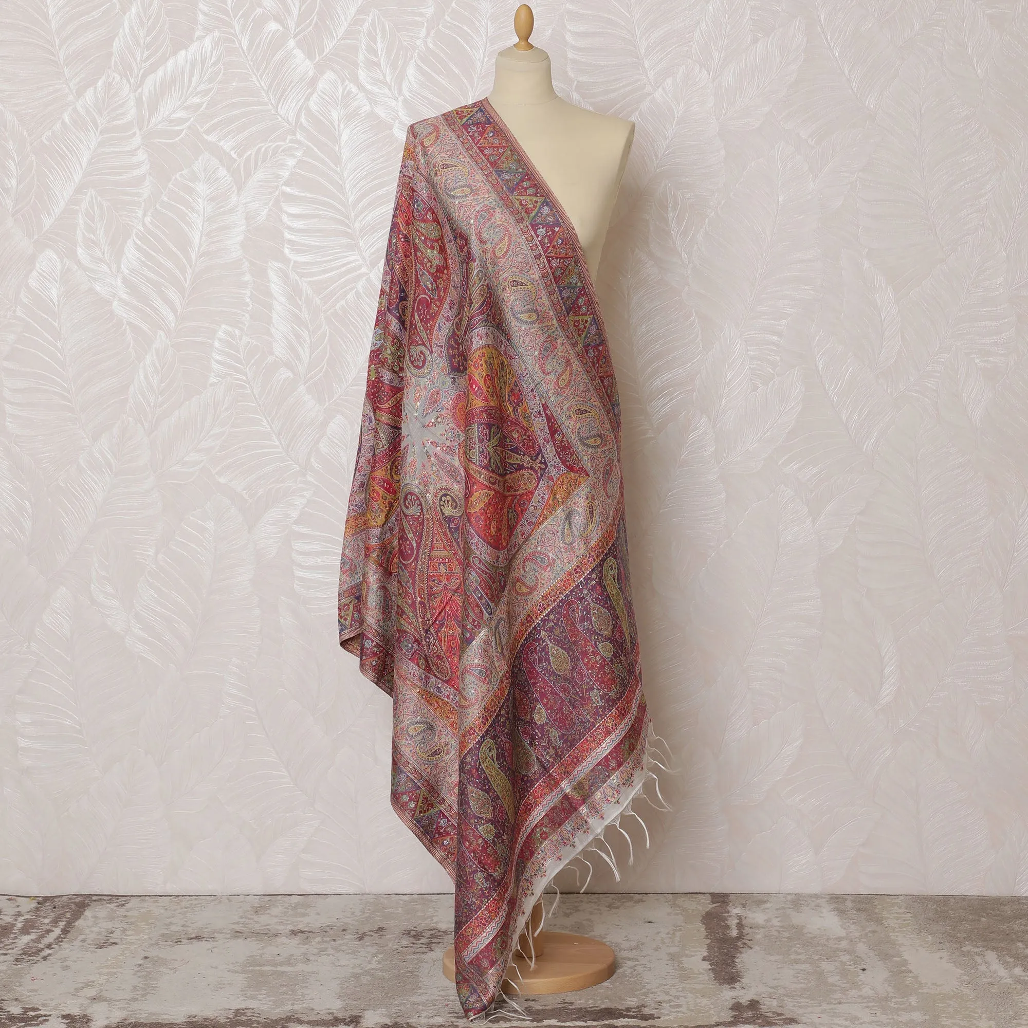 Multicolor Paisley Silk Jacquard Dupatta with Fringed Edges – 235 X 95 Cms, India-D20307
