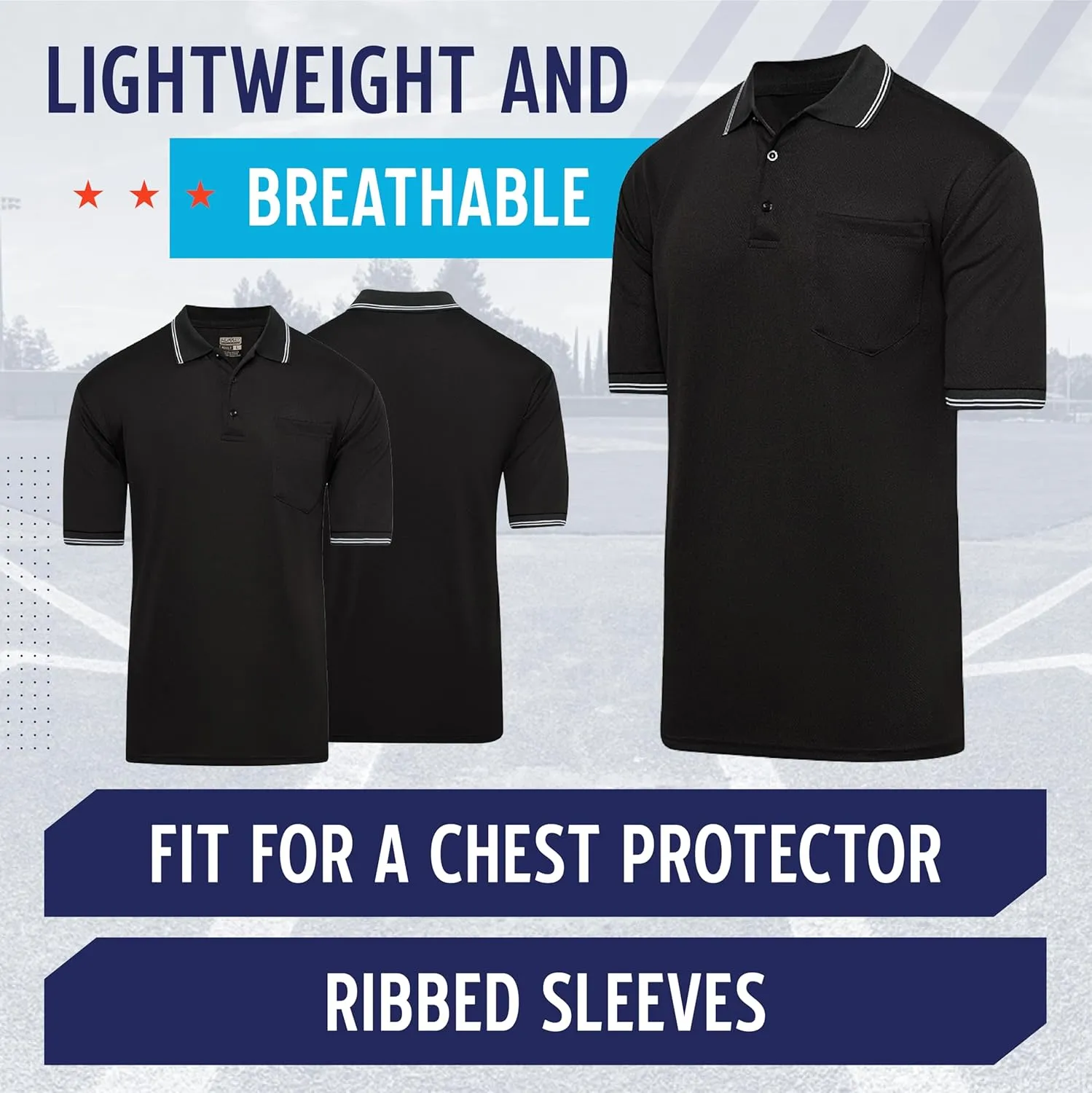 Murray Sporting Goods Short Sleeve Polo Baseball and Softball Umpire Shirt - Sized for Chest Protector
