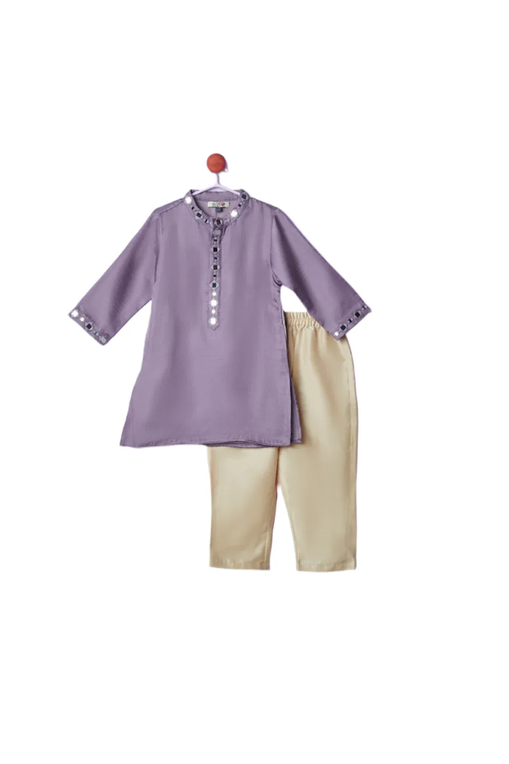 Purple Hand Embroidery Mirror Kurta With Pyjama Set