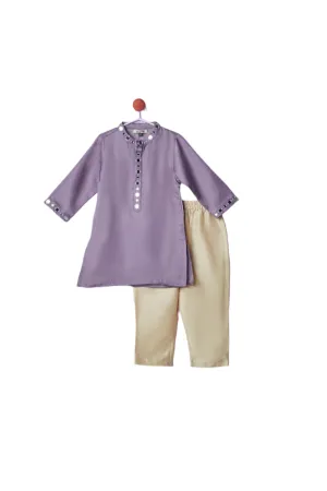 Purple Hand Embroidery Mirror Kurta With Pyjama Set