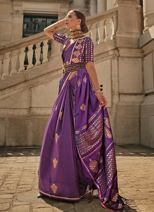 Purple Pure Satin Handloom Weaved Saree from Paris Edition