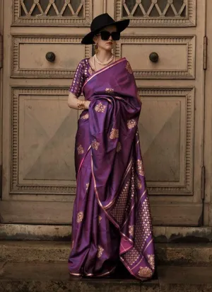 Purple Pure Satin Handloom Weaved Saree from Paris Edition