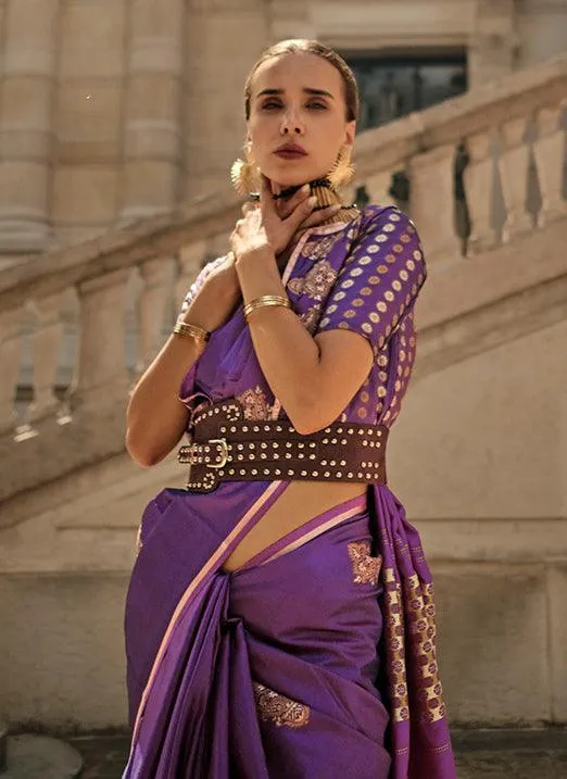 Purple Pure Satin Handloom Weaved Saree from Paris Edition