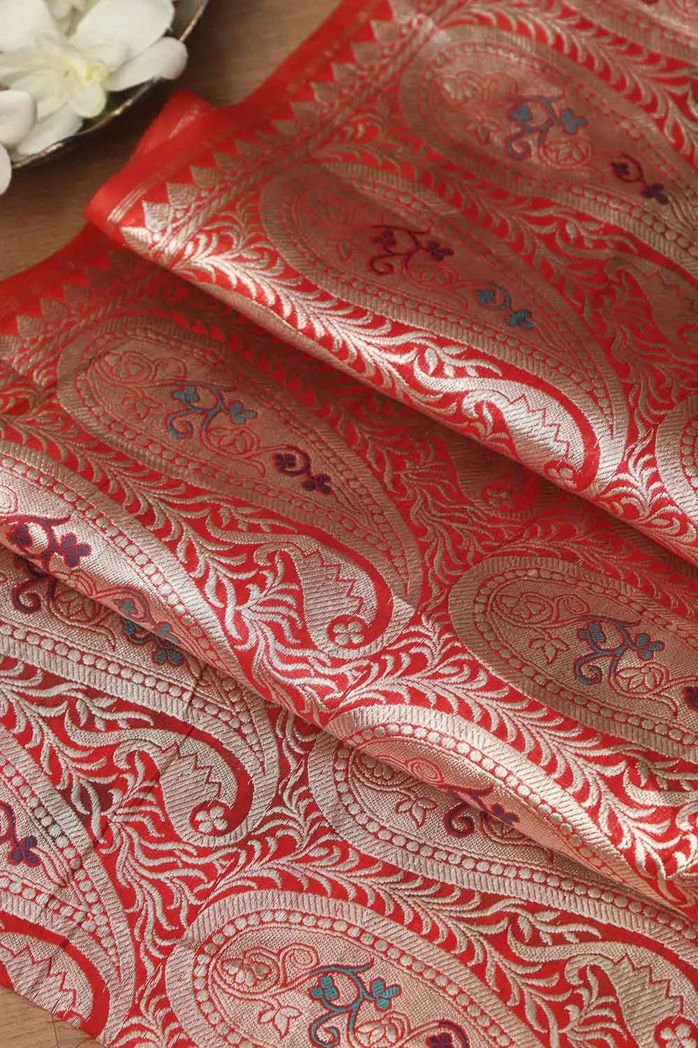 Red Banarasi Handloom Vintage Pure Silk Border ( 0.5 Mtr )