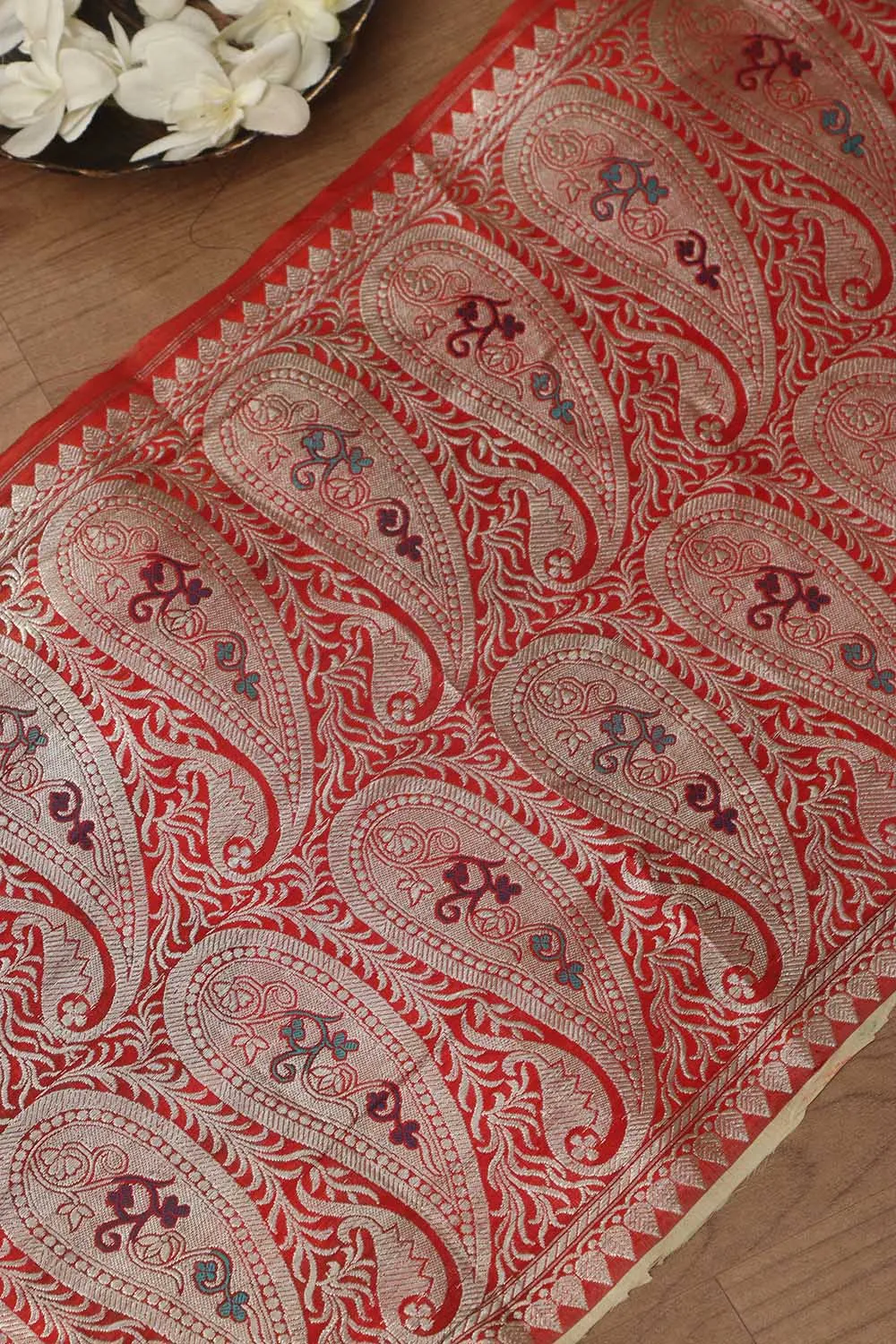 Red Banarasi Handloom Vintage Pure Silk Border ( 0.5 Mtr )