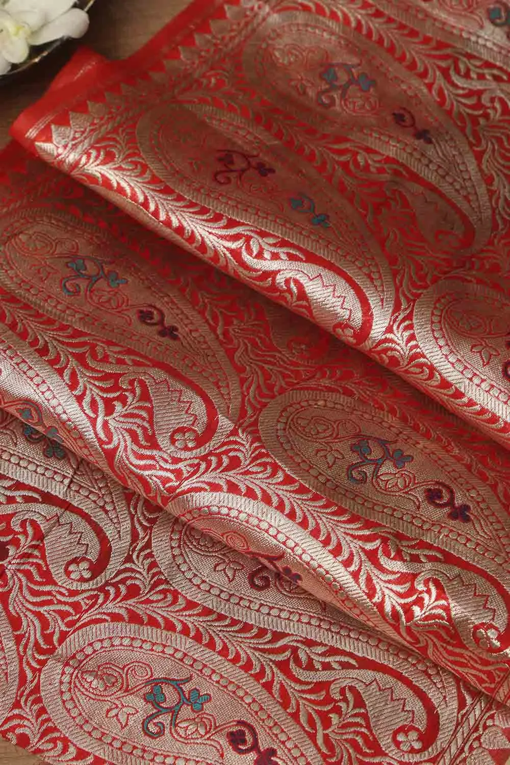 Red Banarasi Handloom Vintage Pure Silk Border ( 0.5 Mtr )