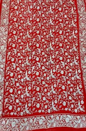 Red Embroidered Parsi Gara Pure Organza Saree