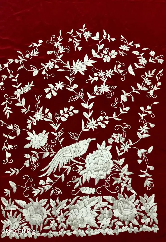 Red Hand Embroidered Parsi Work Pure Crepe Unstitched Jacket