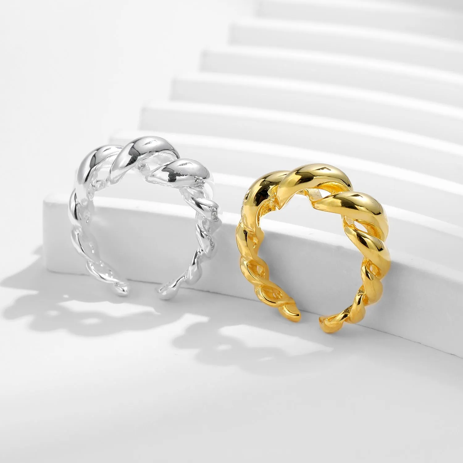 S925 Pure Silver Wind Metal Texture Adjustable Ring for Women