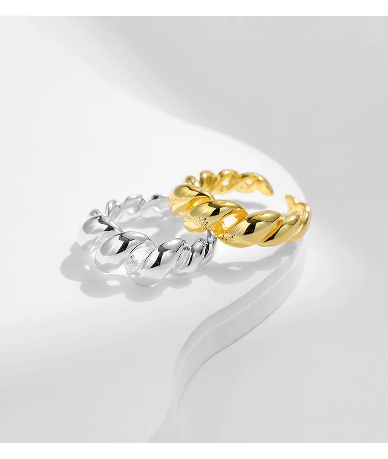 S925 Pure Silver Wind Metal Texture Adjustable Ring for Women