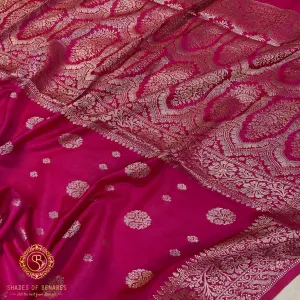 Sensational Hot Pink Handloom Crepe Banarasi Silk Sari