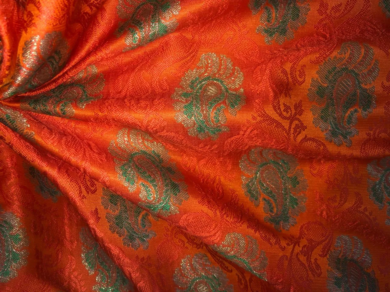 Silk Brocade fabric 44" wide PAISLEYS  available in 5 colors GREEN /YELLOW/ ROYAL BLUE /NAVY AND  ORANGE BRO940