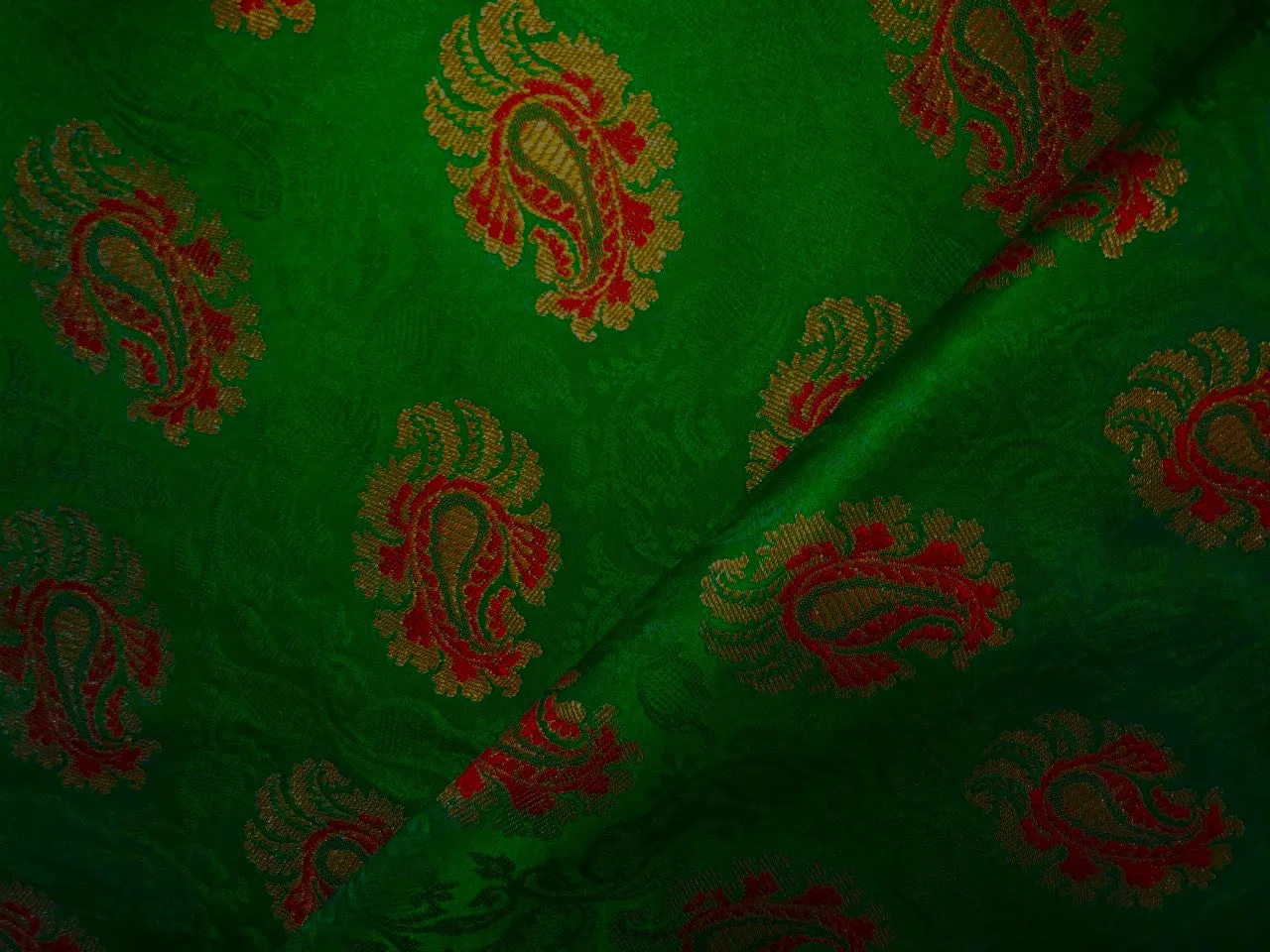 Silk Brocade fabric 44" wide PAISLEYS  available in 5 colors GREEN /YELLOW/ ROYAL BLUE /NAVY AND  ORANGE BRO940