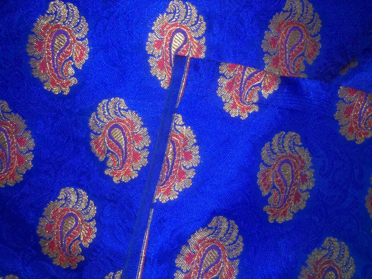 Silk Brocade fabric 44" wide PAISLEYS  available in 5 colors GREEN /YELLOW/ ROYAL BLUE /NAVY AND  ORANGE BRO940