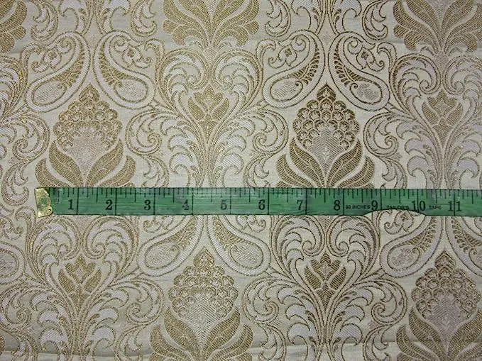 SILK BROCADE fabric CREAM & METALLIC GOLD COLOR 44" WIDE BRO386[4]
