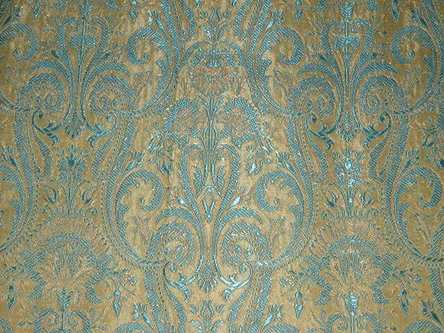 Silk Brocade Fabric Gold,Blue & Metallic Gold color 44" wide BRO149[5]