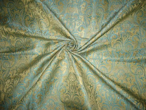 Silk Brocade Fabric Gold,Blue & Metallic Gold color 44" wide BRO149[5]