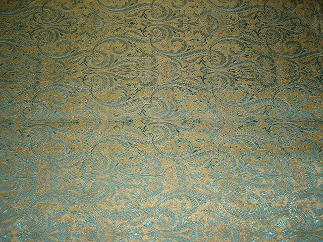 Silk Brocade Fabric Gold,Blue & Metallic Gold color 44" wide BRO149[5]