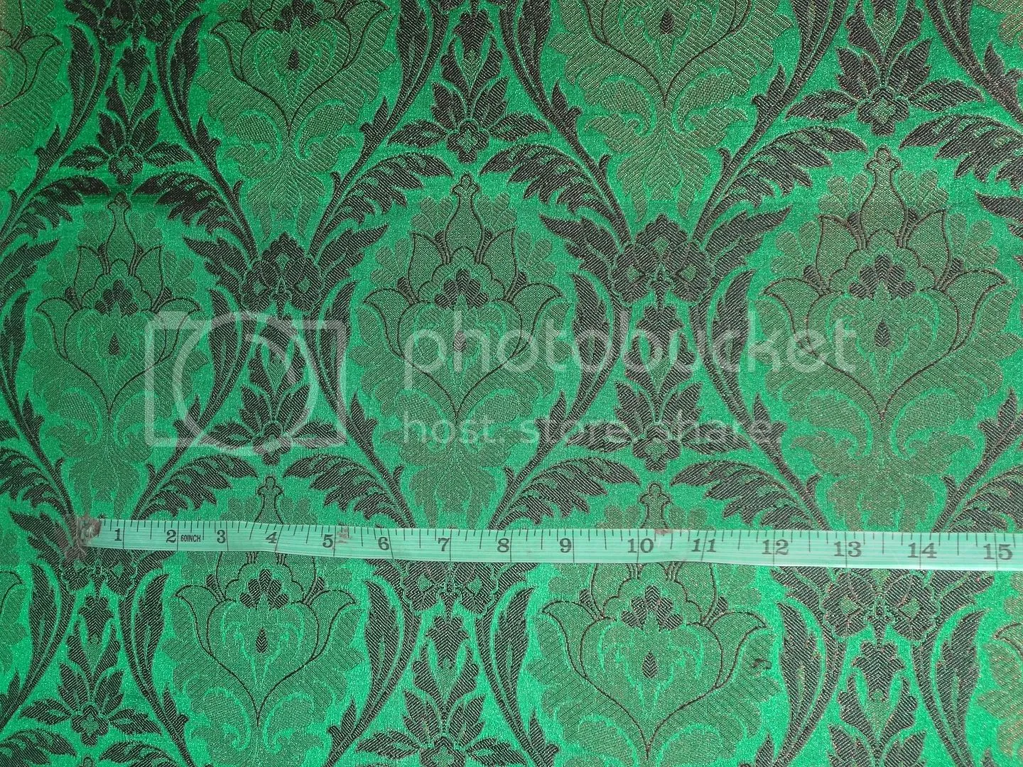 SILK BROCADE FABRIC Green,Black &amp; Metallic Bronze color