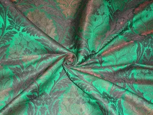 SILK BROCADE FABRIC Green,Black &amp; Metallic Bronze color