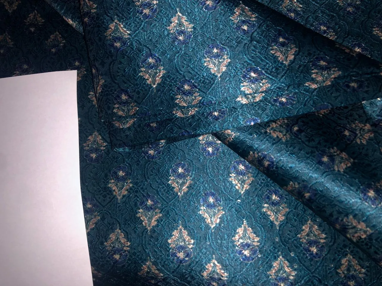 Silk Brocade fabric kingfisher blue with very subtle sequence 58" wide Jacquard BRO913[5]