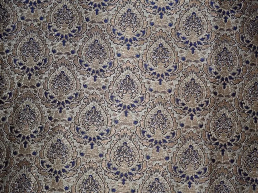 Silk Brocade Fabric light gold ,metalic gold and royal blue Color 44" wide BRO540[4] available on bulk preorder