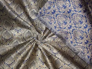 Silk Brocade Fabric light gold ,metalic gold and royal blue Color 44" wide BRO540[4] available on bulk preorder