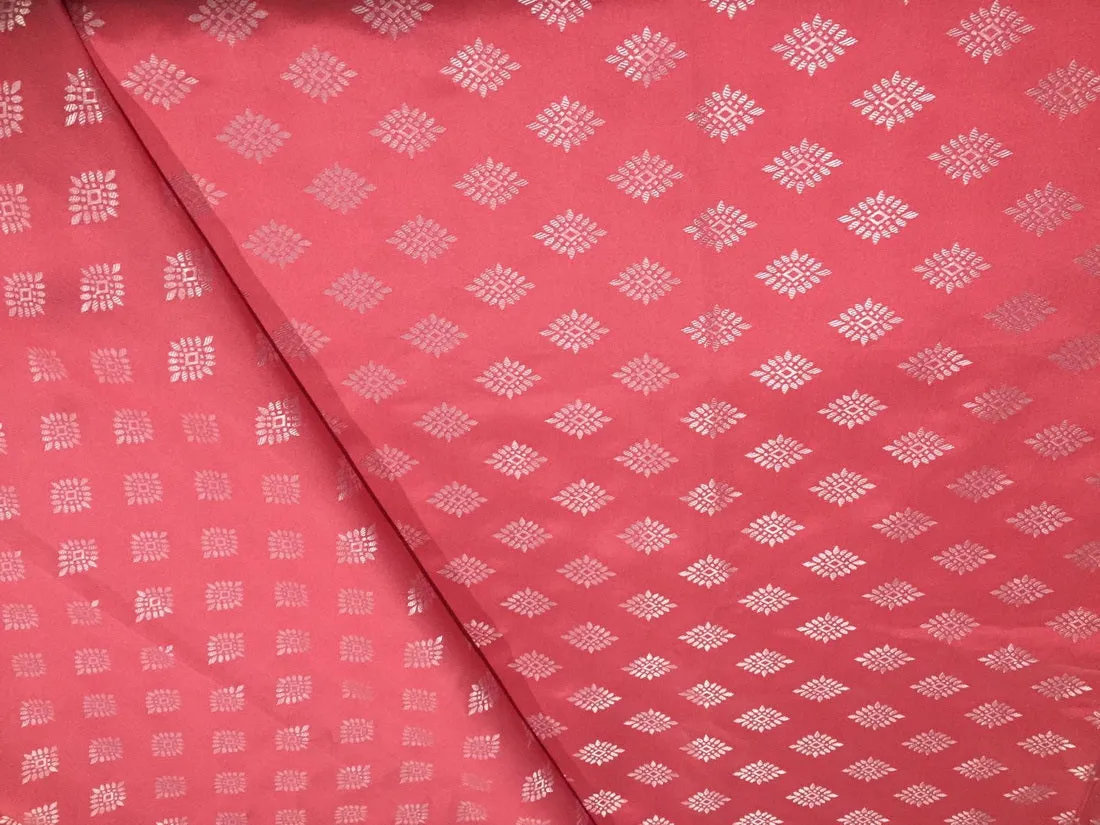 Silk Brocade fabric silver coral x metallic silver color 58" wide BRO800[1]