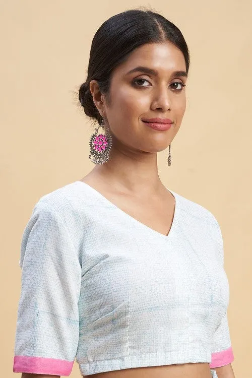 Sooti Syahi "Fiddler Pink Crab" Block Printed Cotton Saree