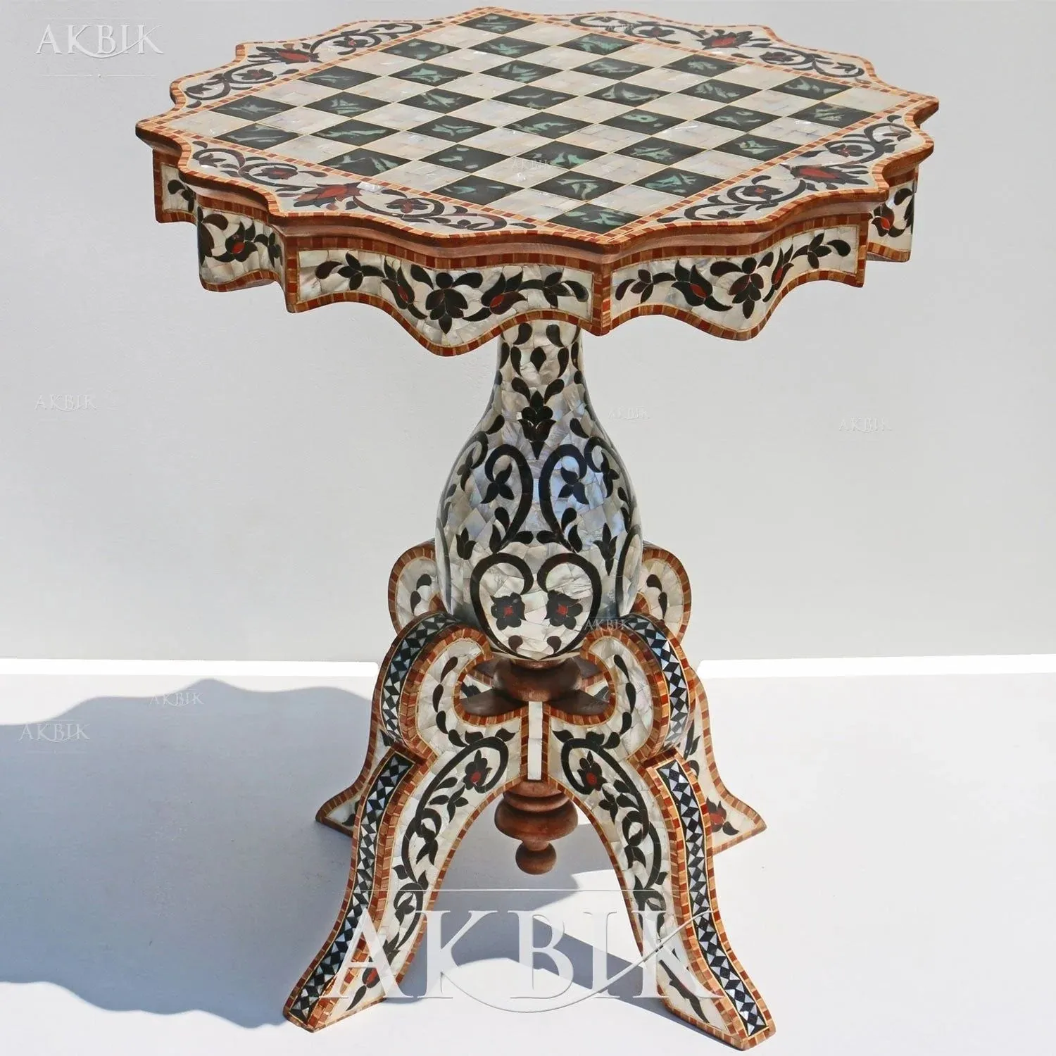 Spirited Chess Side Table with Exotic Wood and Mother-of-Pearl Inlay