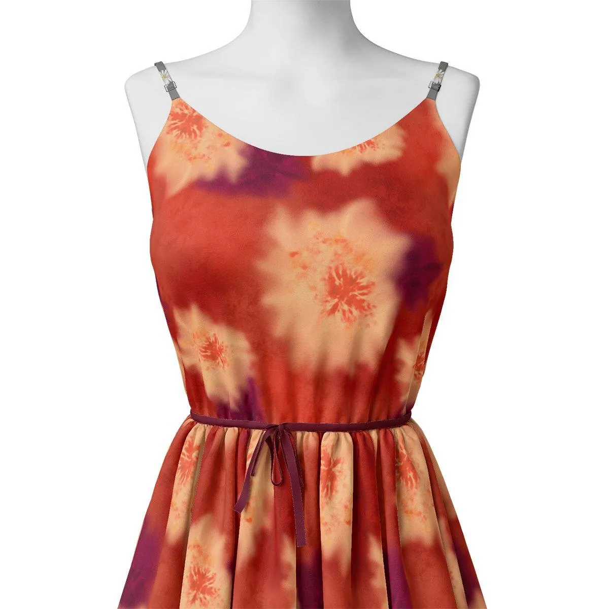 Spotted Orange And Purple Flower Digital Printed Fabric